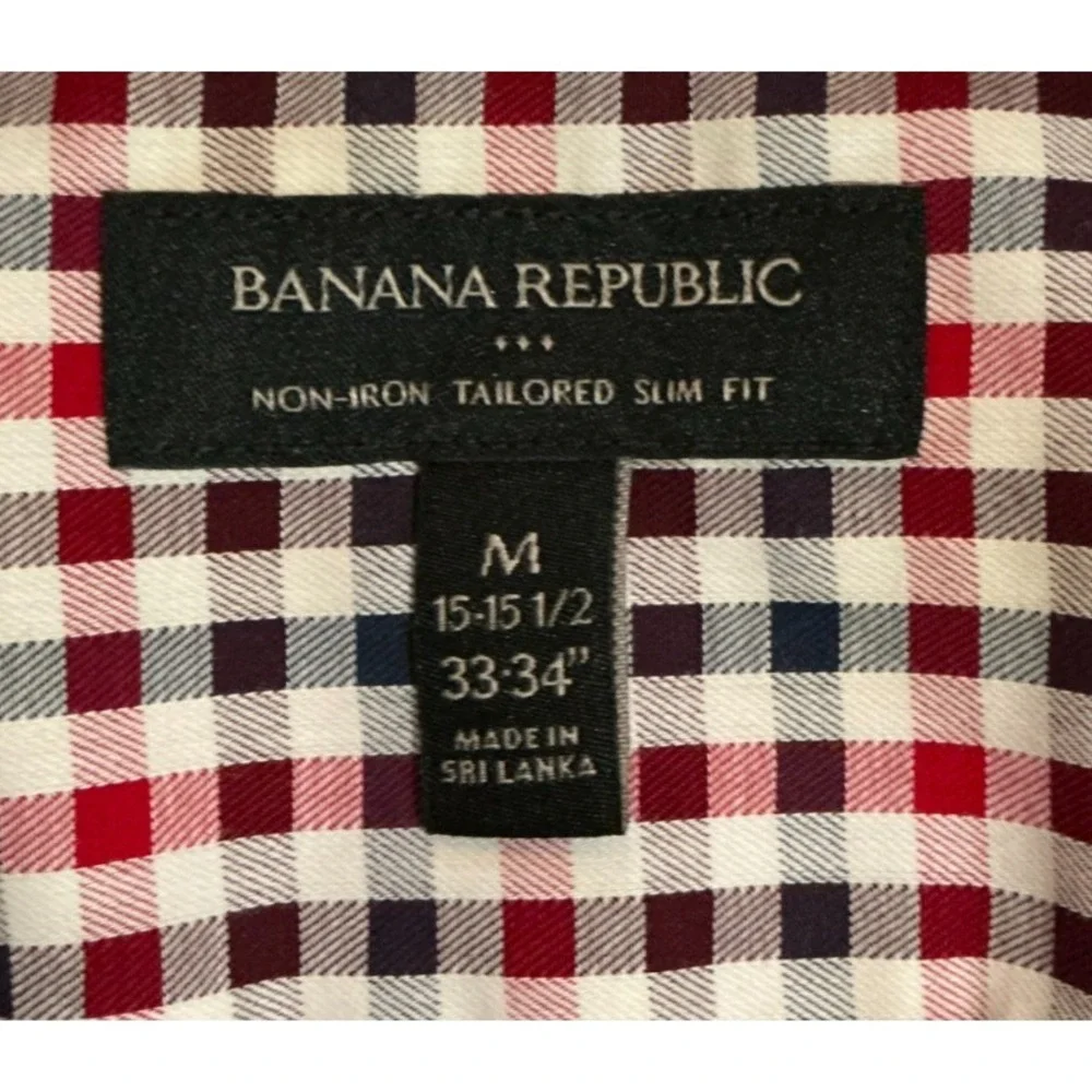 Banana Republic Non Iron‎ Slim Fit Shirt Mens Medium Red Ivory Gingham Check